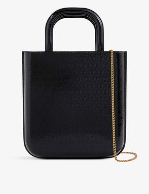 Black Lizard Embossed Leather Grandma Tote Bag