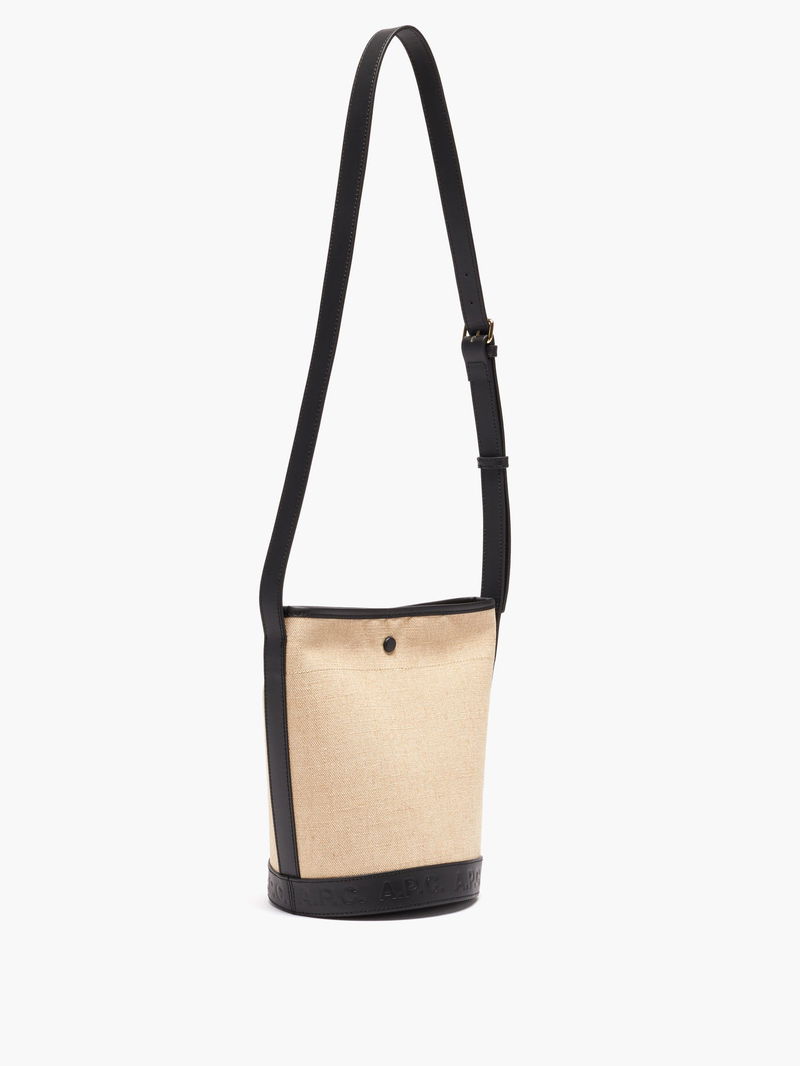 Beige Helene leather-trim canvas bucket bag, A.P.C.