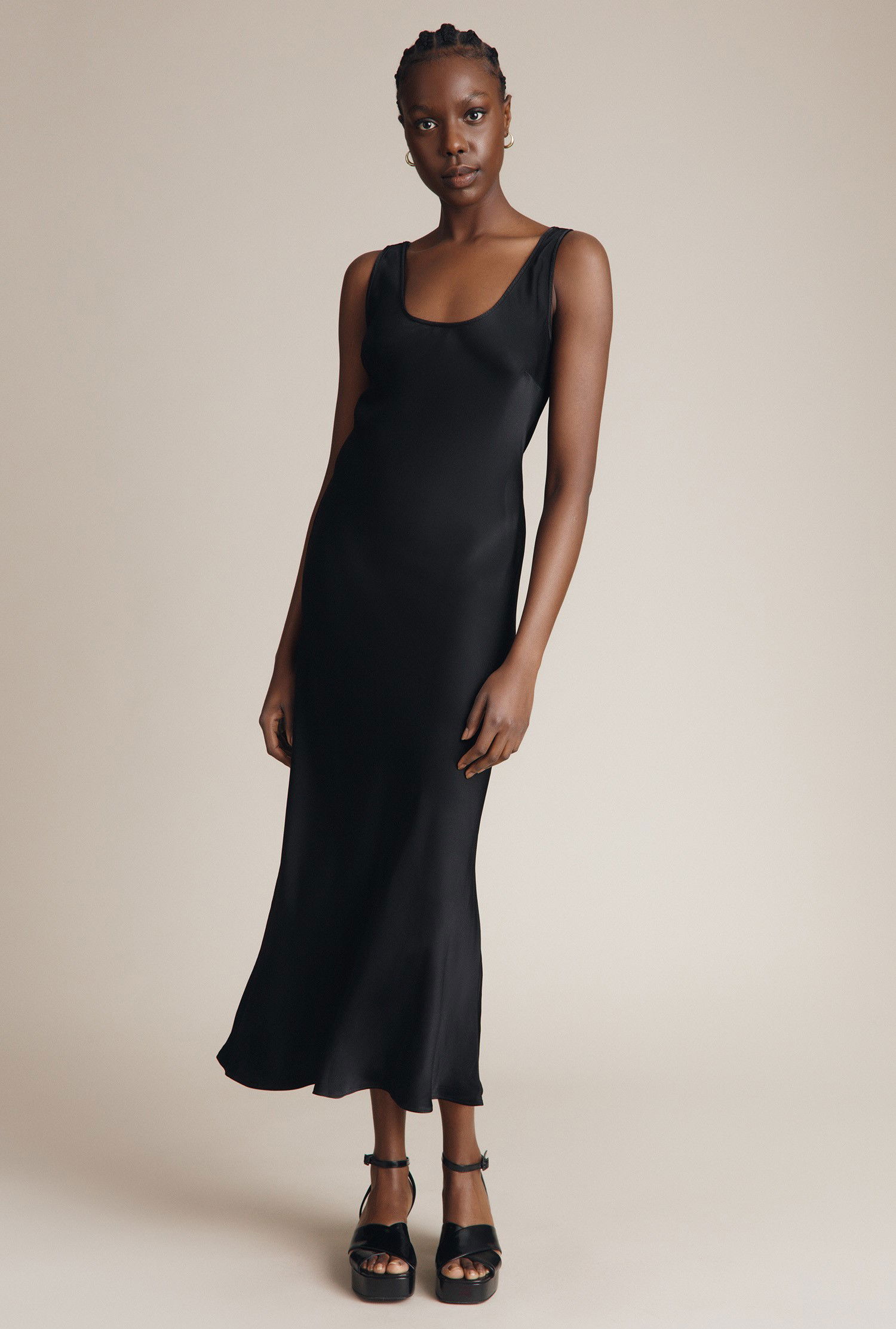 GHOST Palm Satin Slip Midi Dress | Endource