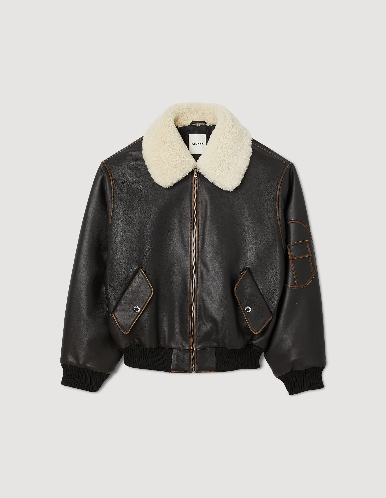 SANDRO Leather Bomber Jacket | Endource