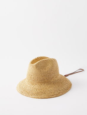 Neutral Logo-embroidered faux-raffia bucket hat