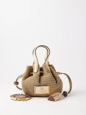 Beige Fille leather-trim woven cross-body bag, Muuñ