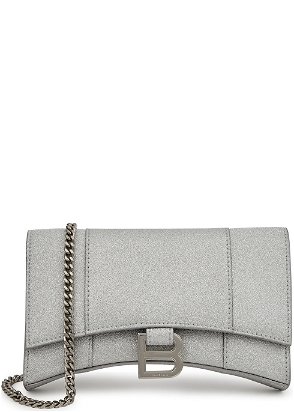 Silver Hourglass XS glitter faux-leather bag