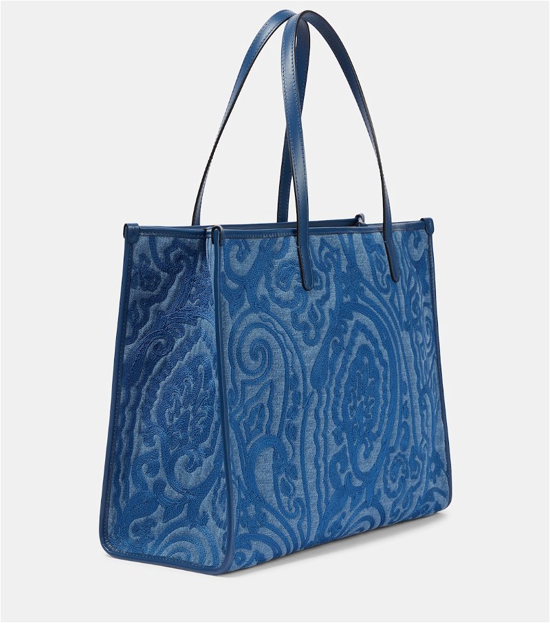 Etro paisley denim tote bag for women Light blue