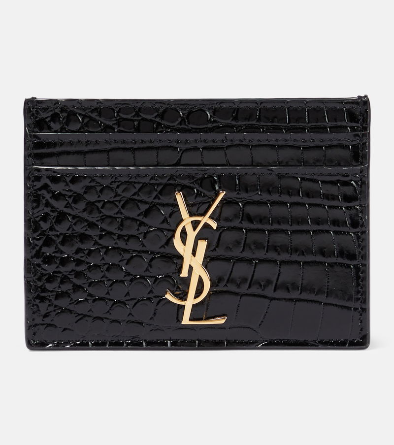 Cassandre Croc Effect Leather Card Holder in Black - Saint Laurent