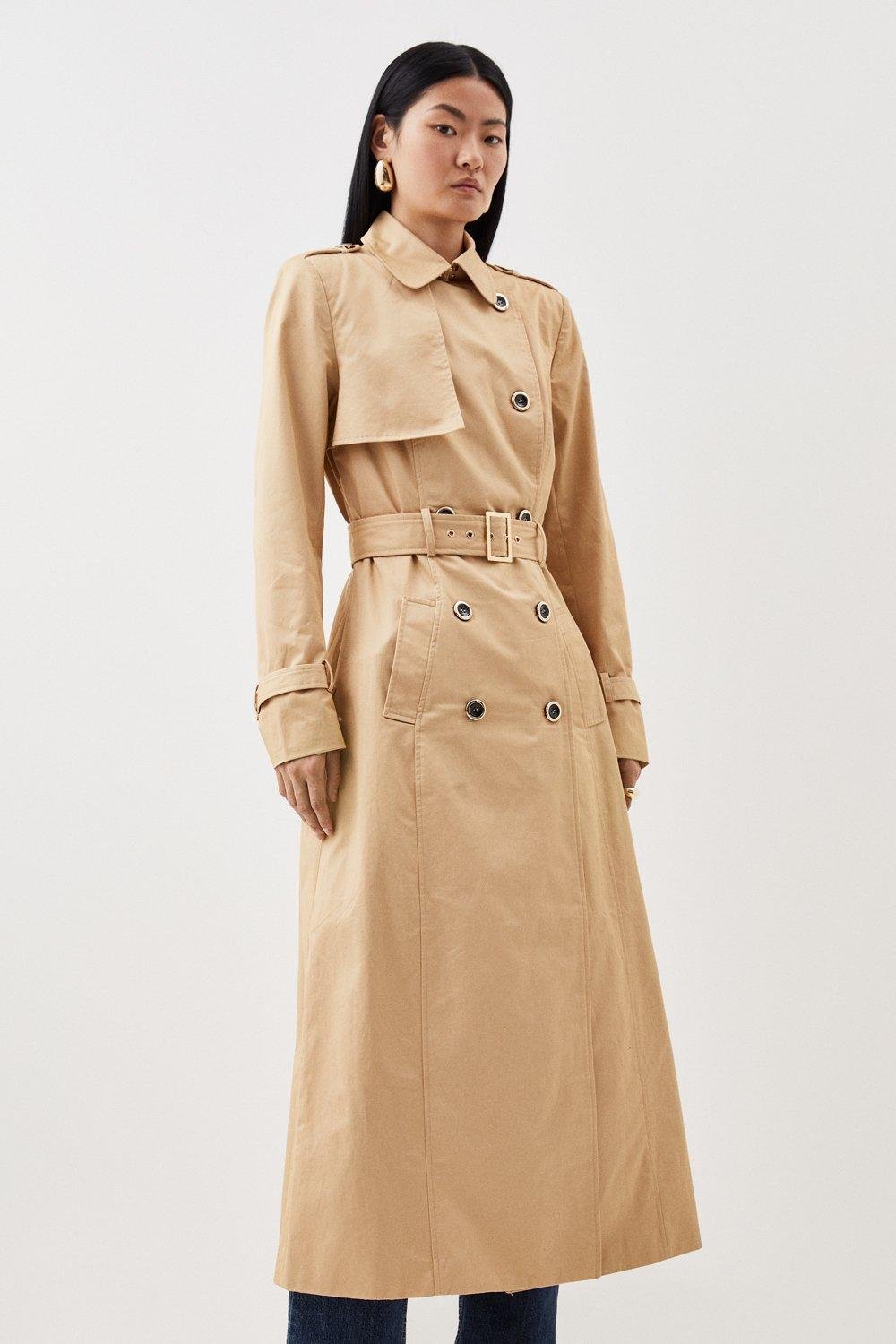 Camel GG-canvas leather-trim trench coat, Gucci