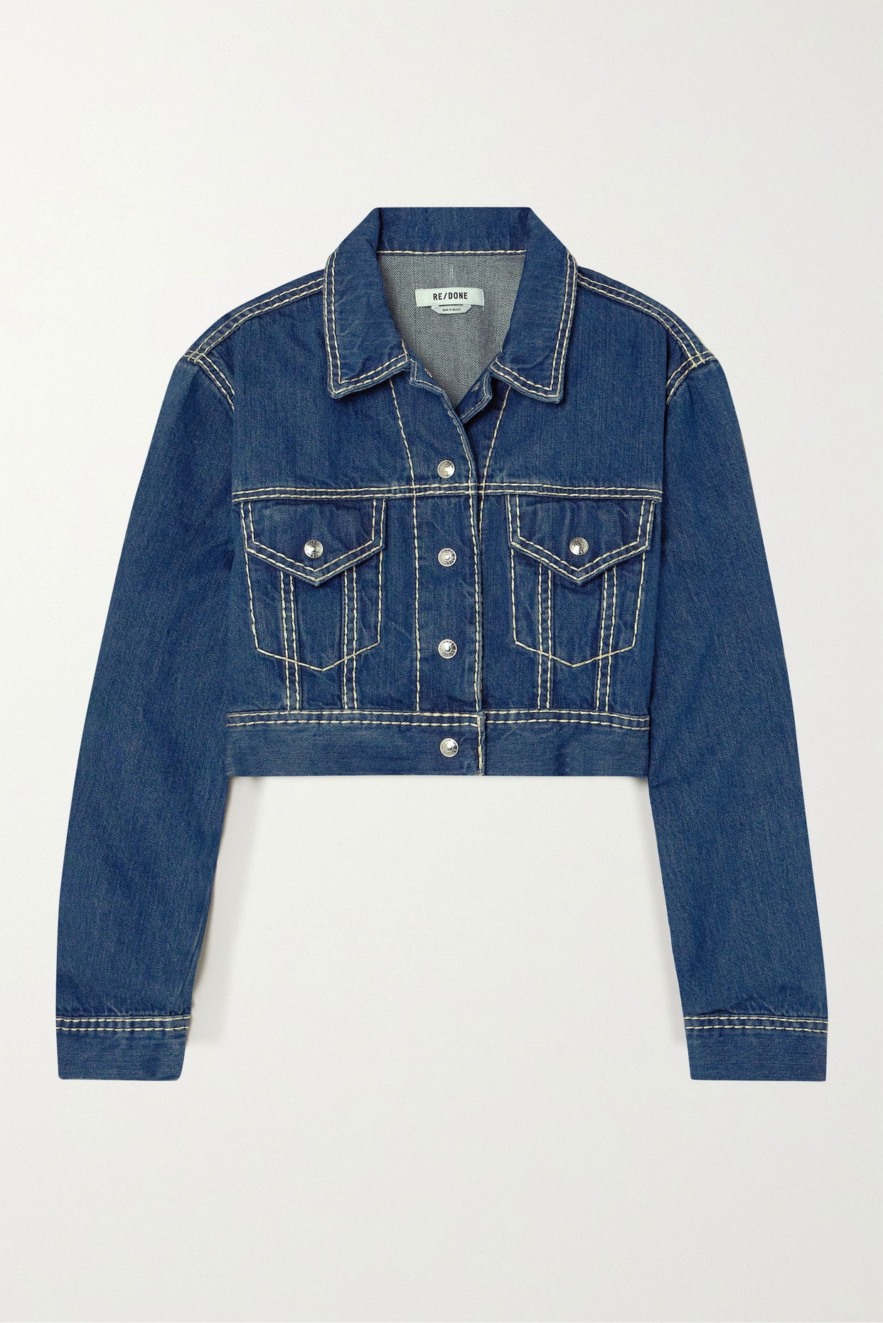 Redone Cropped Topstitched Denim Jacket | Endource