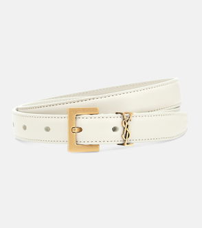 Cassandre Leather Belt in Beige - Saint Laurent