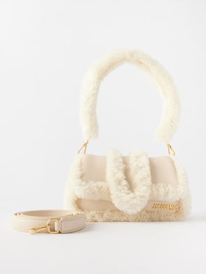 Staud Bean Gathered Leather-trimmed Shearling Shoulder Bag In Beige