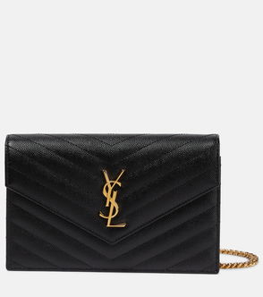 Saint Laurent Envelope Quilted Leather Chain Wallet Black Gold Hardware