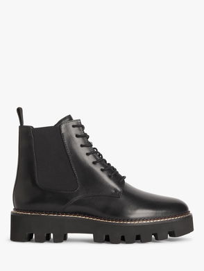 Phase Eight Leather Lace Up Flat Ankle Boots, Black at John Lewis & Partners