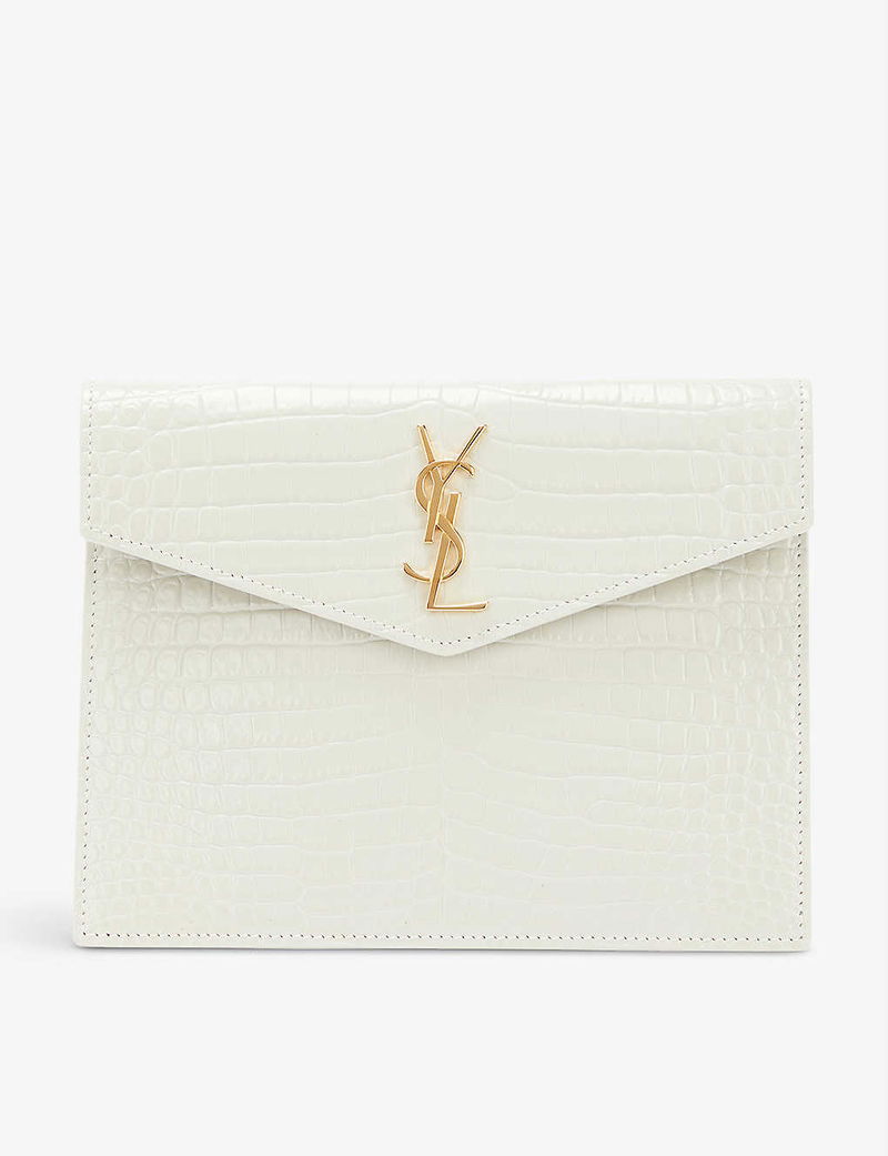 SAINT LAURENT UPTOWN BABY POUCH IN SHINY CROCODILE-EMBOSSED LEATHER