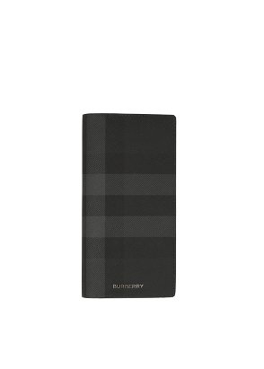Burberry Charcoal Check and Leather Ziparound Wallet