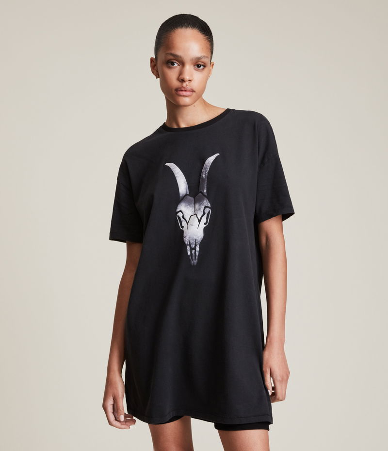 RAM SKULL BLACK RIPPED BACK T SHIRT DRESS