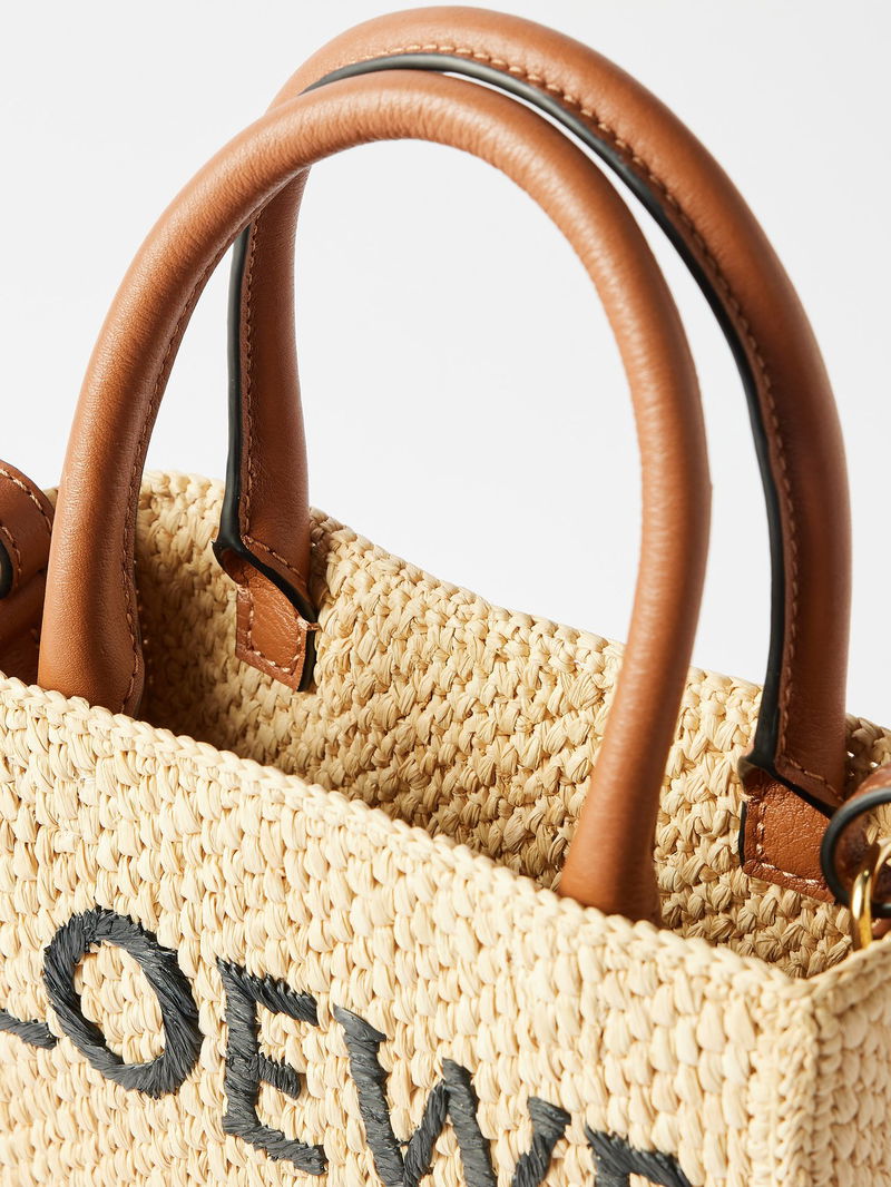 Beige A5 logo-jacquard raffia leather-trim tote bag, LOEWE