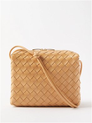 Beige Fille leather-trim woven cross-body bag, Muuñ