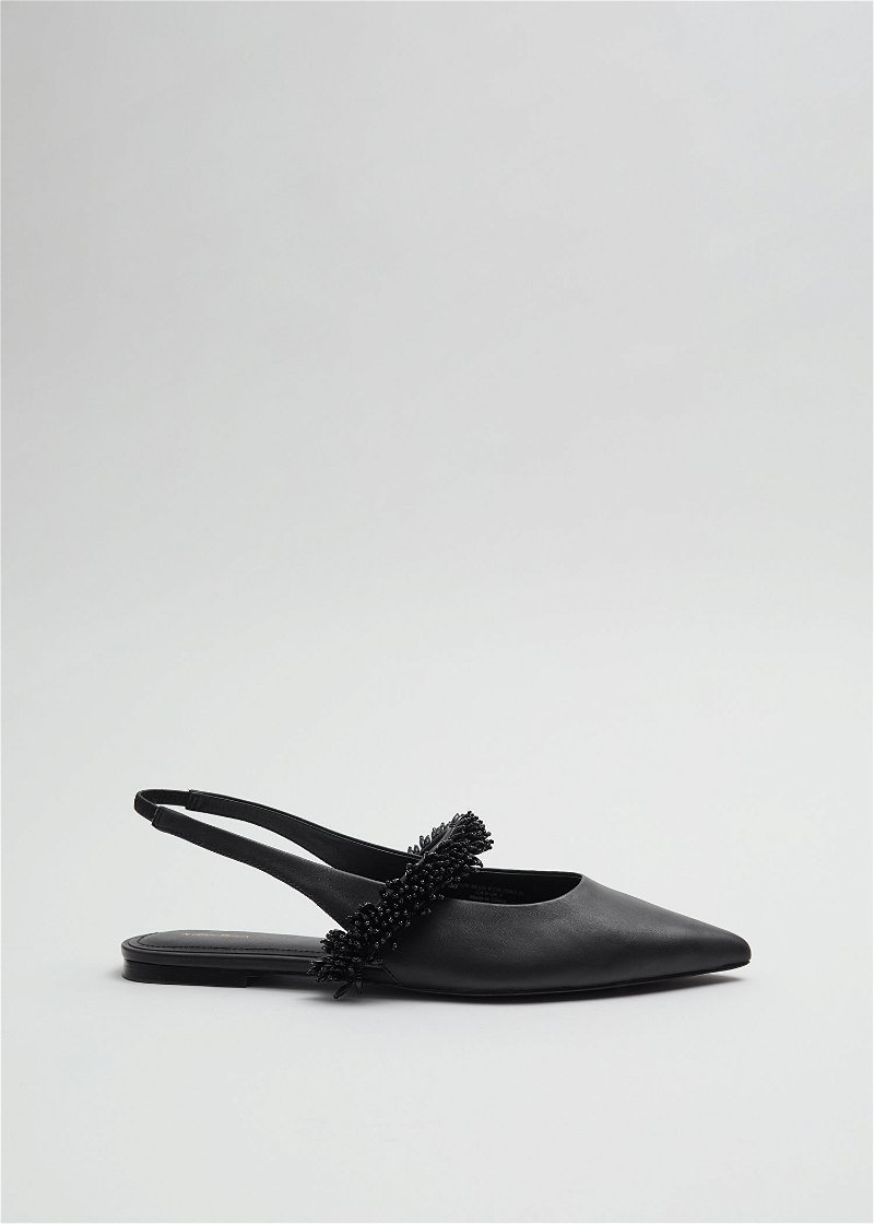 Burberry Monogram Motif Leather Slingback Point-toe Ballerinas In Black