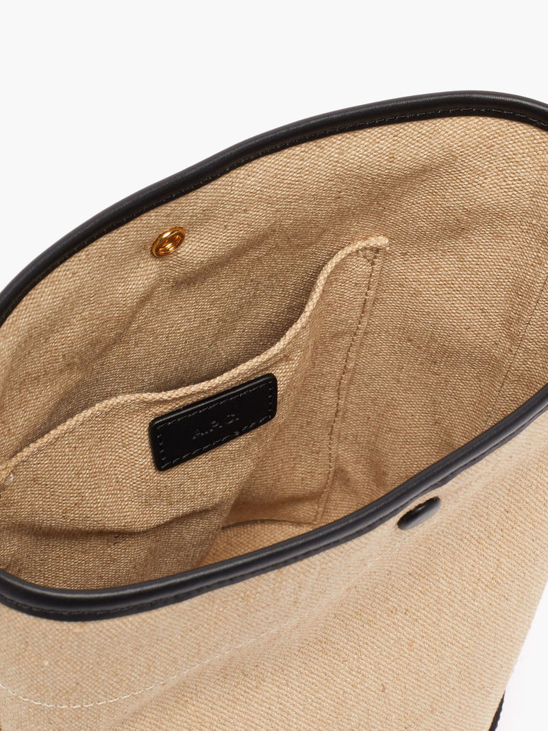 Beige Helene leather-trim canvas bucket bag, A.P.C.