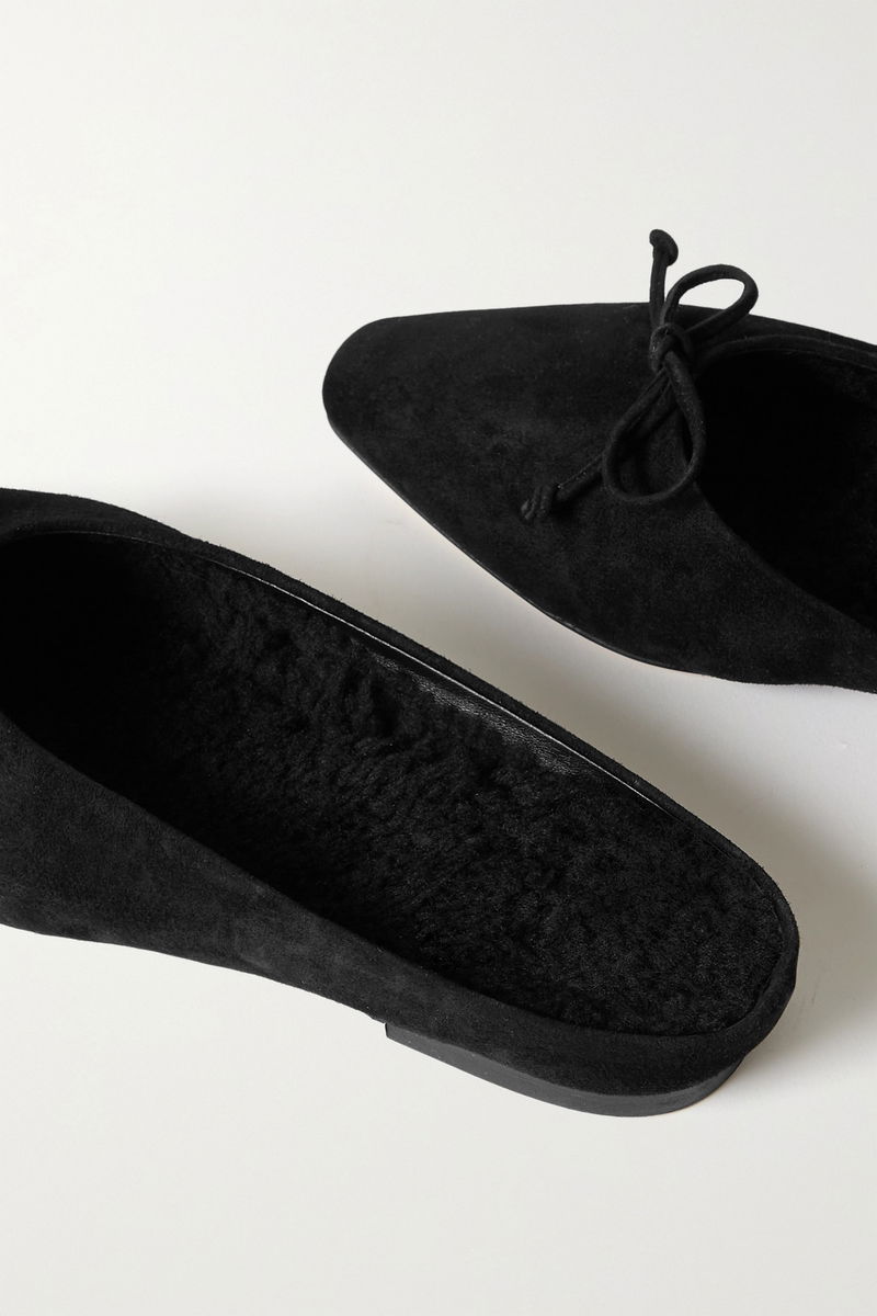 Gina Shearling-Lined Suede Slippers