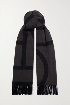Monogram jacquard wool scarf dark brown – TOTEME