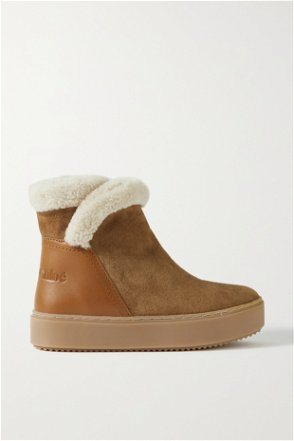 STAUD Gina shearling-lined suede slippers