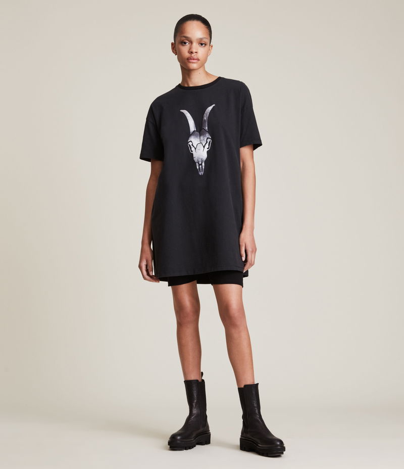 RAM SKULL BLACK RIPPED BACK T SHIRT DRESS